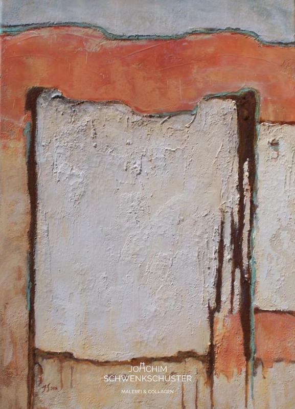 Collage, Pueblo-Orange II, 2016-2, Leinwand, 70x50